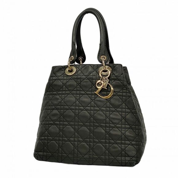 Christian Dior Cannage Handbag Black Leather Champagne Gold Hardware Pre-owned W - Picture 1 of 16